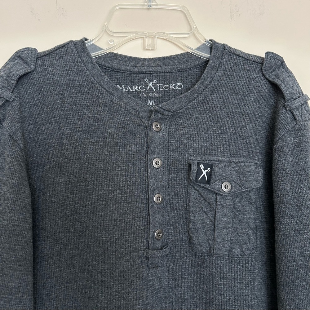 Marc Ecko Men’s Dark Gray Long Sleeve Henley - Picture 2 of 5